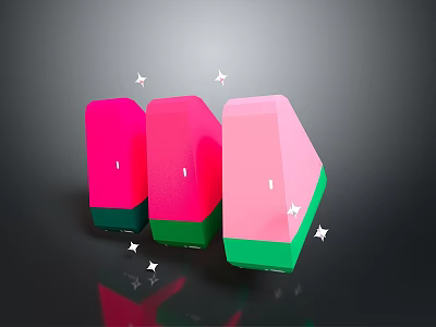 Colorful Watermelon Shaped Decorative Pieces With Pink Red Green Hues And Star Accents 3d model