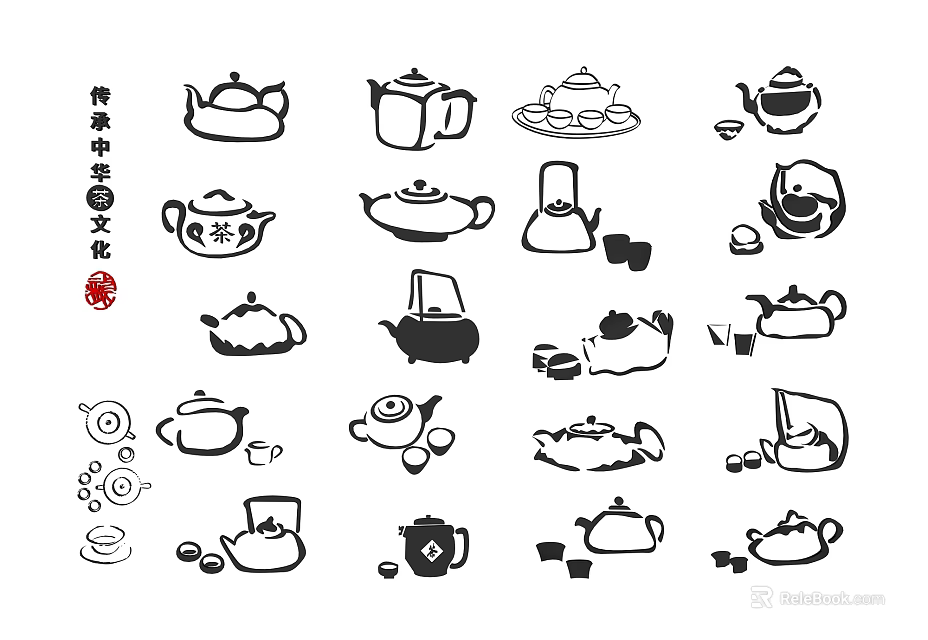 Traditional Chinese Culture Wall Decor With Teapot Illustrations And Heritage Elements 3d model