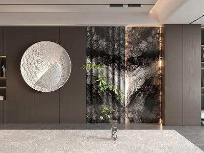 Sofa background wall Wood veneer background wall Marble background wall decoration 3d model