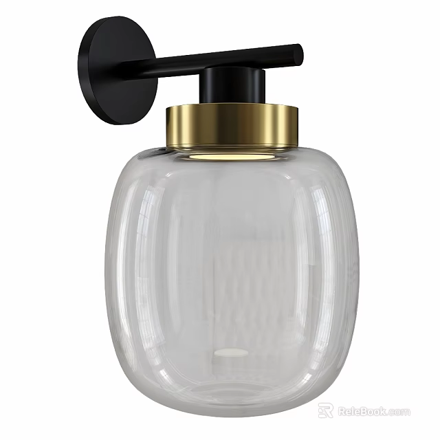 Modern Black Wall Lamp with Gold Accent and Transparent Textured Glass Shade 3d model 