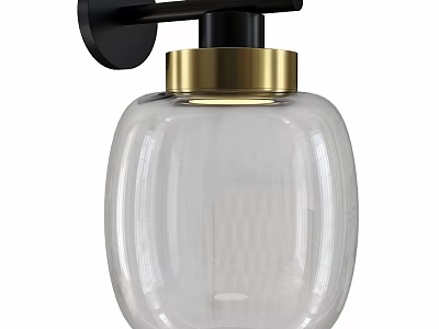 Modern Black Wall Lamp with Gold Accent and Transparent Textured Glass Shade 3d model
