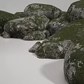 Natural Stones Covered With Green Moss Displaying Textured Surfaces And Forms