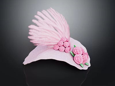 Pink Plant Decor Featuring Feathery Pink Accents Green Leaves And Roses 3d model