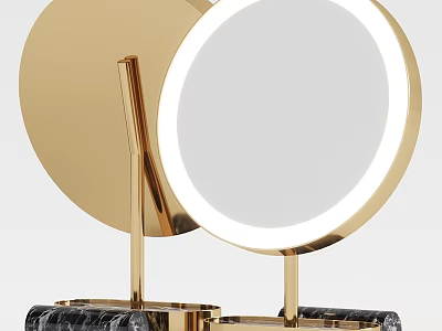 Gold Frame Vanity Mirror With Ring Light And Marble Base Tabletop Design 3d model