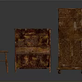 Vintage Wooden Chest of Drawers with Shelves Stool and Classic Retro Brown Design Elements