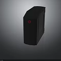 Sleek Gray Electronic Device Enclosure With Red Logo And Ventilation Holes
