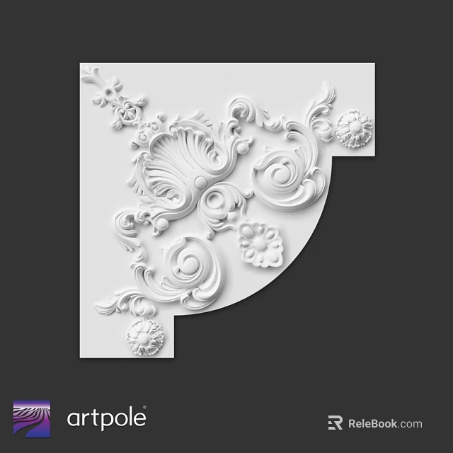 White Decorative Architectural Component With Intricate Curved Lines Floral Motifs And Shell Shapes 3d model 