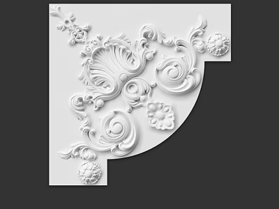 White Decorative Architectural Component With Intricate Curved Lines Floral Motifs And Shell Shapes 3d model