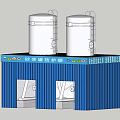 Blue Protective Shed With Two White Storage Tanks For Bulk Storage Transportation