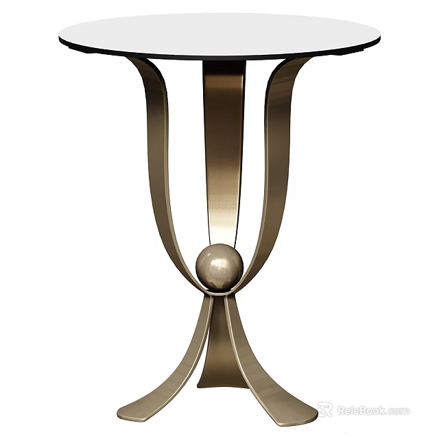 Elegant Modern Metallic Dining Table With Curved Metal Strips And Central Sphere Base 3d model 