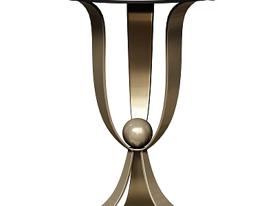 Elegant Modern Metallic Dining Table With Curved Metal Strips And Central Sphere Base 3d model