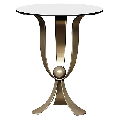 Elegant Modern Metallic Dining Table With Curved Metal Strips And Central Sphere Base 3d model