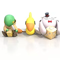 Colorful Stuffed Toy Figures With Green Helmet Yellow Bird And Top Hat White Doll