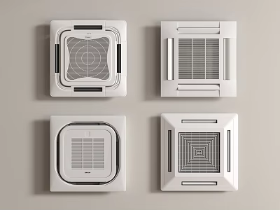White Square Ceiling Mounted Air Conditioner Fans With Various Designs 3d model