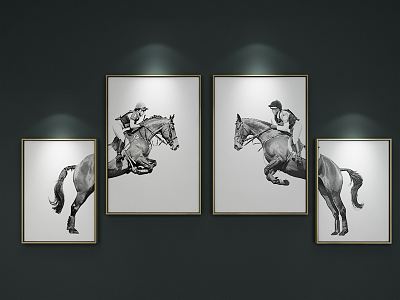 Modern Animal Painting Abstract Horse Riding Art Deco Hanging Painting Photo Wall Abstract Painting model