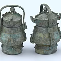 Antique Style Ceramic Vessels With Intricate Carved Patterns Lid And Decorative Handles