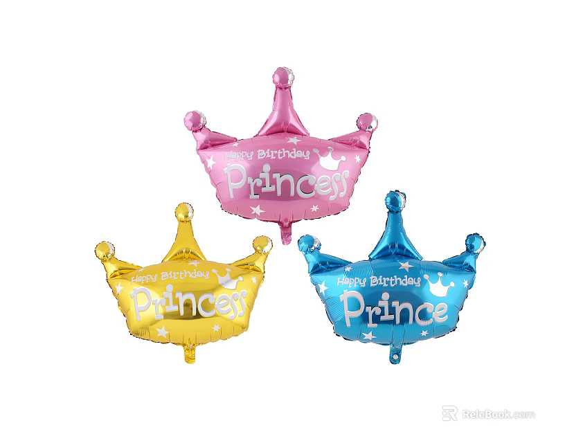 Crown Shaped Happy Birthday Balloons for Princess and Prince Party Supplies 3d model 