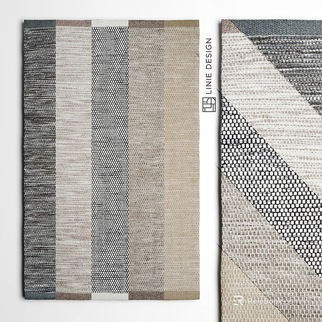 Modern Square Rug With Linear Line Patterns And Neutral Woven Texture Design 3d model