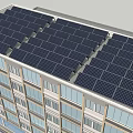 Solar Panels Array On Modern Building Roof For Renewable Energy Generation 3d model