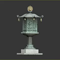 Traditional Bronze Lantern With Plant Carvings Golden Top And Marble Base