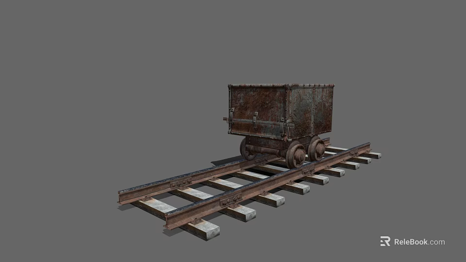 Rusty Old Mine Cart on Railway Track with Metal Wheels 3d model 