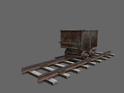 Rusty Old Mine Cart on Railway Track with Metal Wheels 3d model