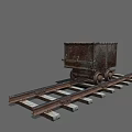 Rusty Old Mine Cart on Railway Track with Metal Wheels