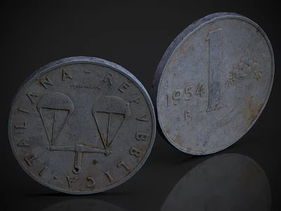 Vintage Latvian Coins 1954 1 Rubli Currency With Parachute And Grape Designs 3d model