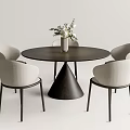 Modern Round Dining Table Set with Four Light Gray Chairs Black Legs and Conical Base