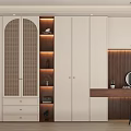 Modern Wardrobe With White Cabinetry Open Shelves LED Lighting And Dressing Table