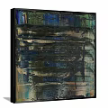 Abstract Painting With Layered Brushstrokes Blue Green Tones And Black Accents