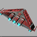 Futuristic Red And Gray Spacecraft With Blue Thrusters For Cosmic Exploration