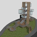 Road Infrastructure Design With Multi Level Staircases Ramps Glass Railings Wooden Frames Grass Terrain