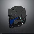 Futuristic Silver Metallic Helmet With Blue Visor And Mechanical Design Details