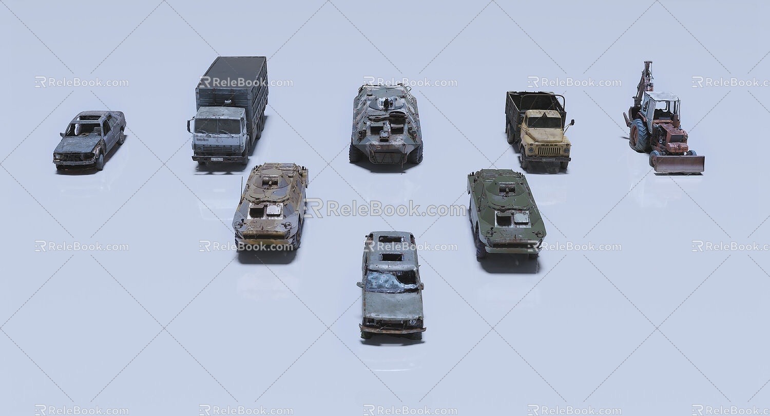 Doomsday Apocalypse Broken Armored Car Broken Car Truck Jeep Tractor 3d model