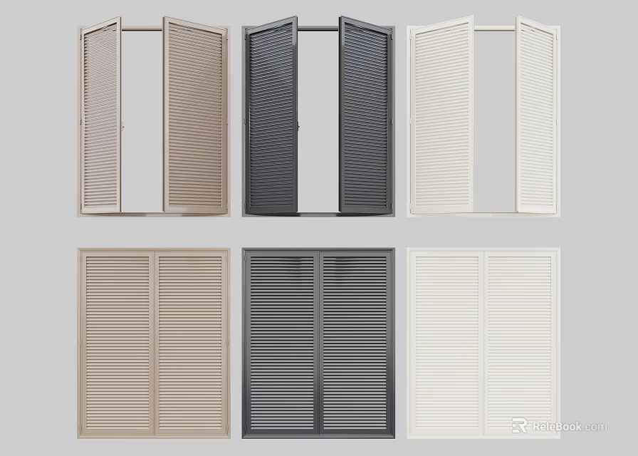 Window Blinds Featuring Brown Black White Colors And Open Closed Designs 3d model