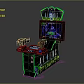 Arcade Game Machine With Dual Gun Controllers Game Display Screen And Green LED Light Accents
