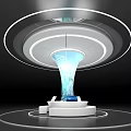 Futuristic Modern Tech Installation With Blue Light Beam And Circular Platform Structure 3d model