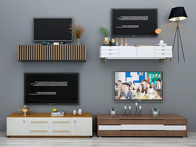 Modern TV Stand Designs with Wooden and White Finishes for Living Room 3d model