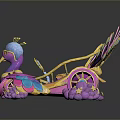 Peacock Shaped Decorative Throne With Pink Blue Purple Feathers Gemstones And Golden Details