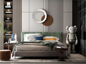 Modern background double bed 3d model