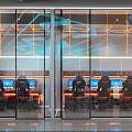 Modern Internet Cafe Interior With Glass Walls Gaming Chairs And Computers
