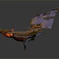 Cosmic Spaceship Artwork With Purple Orange Sails And Ornate Metallic Wooden Details