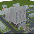 Modern High Rise Office Building With Glass Facade And Urban Surrounding Buildings