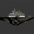 Outdoor Scene With White Canopy Structures Green Grass Trees And Steps On Lawn