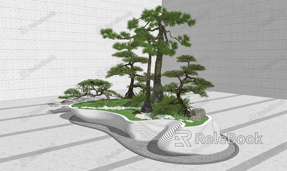 Modern Tree Pool Alien Landscape Planting Pool Pine Stone model