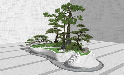 Modern Tree Pool Alien Landscape Planting Pool Pine Stone 3d model