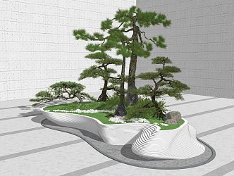 Modern Tree Pool Alien Landscape Planting Pool Pine Stone 3d model