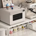 Cozy Kitchen Counter With White Microwave Coffee Machine Small Dolls Photo Frame And Condiments