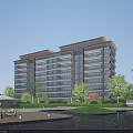 Modern Residential Building With Multi Story Design Green Landscape And Outdoor Area